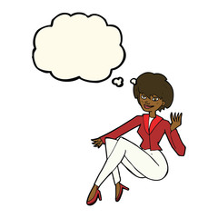 cartoon businesswoman sitting with thought bubble
