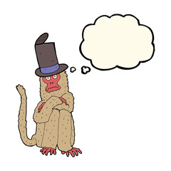 cartoon monkey wearing hat with thought bubble