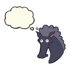 cartoon horse head with thought bubble