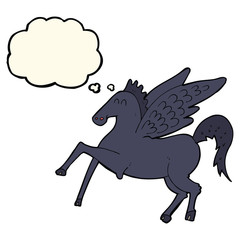 cartoon magic flying horse with thought bubble