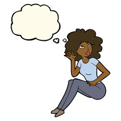 cartoon woman listening with thought bubble
