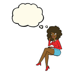 cartoon office woman sitting with thought bubble