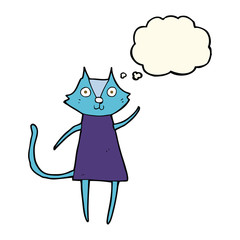 cute cartoon black cat waving with thought bubble