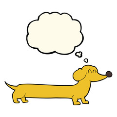 cartoon dachshund with thought bubble