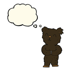 cartoon happy little black bear with thought bubble