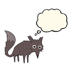 funny cartoon little wolf with thought bubble