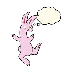 funny cartoon pink rabbit with thought bubble
