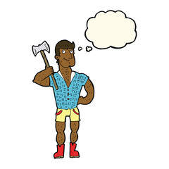 cartoon lumberjack with thought bubble
