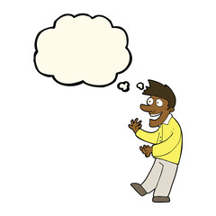 cartoon excited man with thought bubble