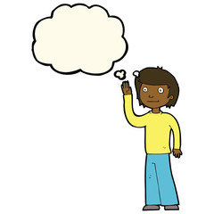 cartoon friendly boy waving with thought bubble