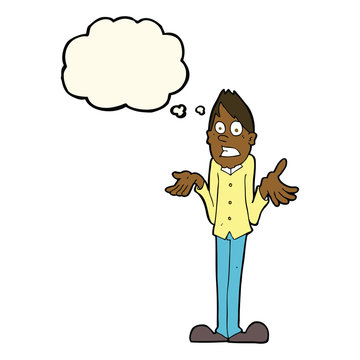 recommend clip art: cartoon man shrugging shoulders with thought bubble