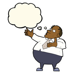 cartoon exasperated middle aged man with thought bubble