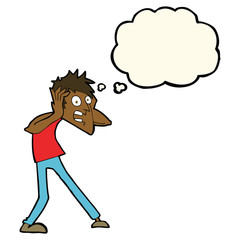cartoon man panicking with thought bubble