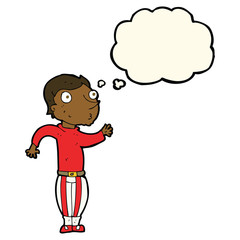 cartoon man in loud clothes with thought bubble