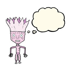 funny cartoon robot wearing crown with thought bubble