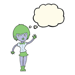 cartoon vampire girl with thought bubble