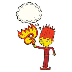 fire spirit cartoon with thought bubble