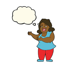 cartoon woman singing with thought bubble