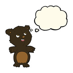 cartoon happy little black bear with thought bubble