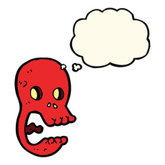 funny cartoon skull with thought bubble