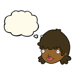 cartoon staring girl with thought bubble