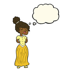 cartoon pretty victorian woman with thought bubble