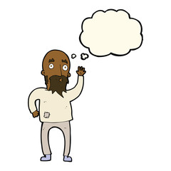 cartoon bearded man waving with thought bubble