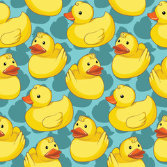 Vector seamless pattern with yellow ducks