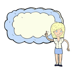 cartoon woman with text space cloud