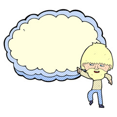 cartoon man pointing at text cloud space