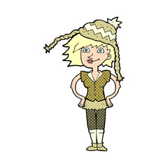 cartoon woman wearing winter hat