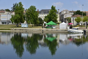 Fototapeta na wymiar La Charente et son reflet le long de la ville basse d'Angoulême 
