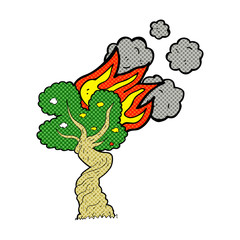 cartoon burning tree