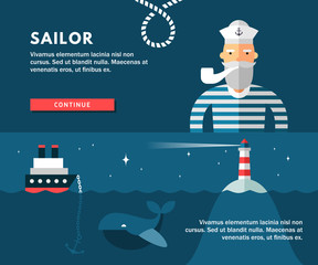 Profession Concept. Sailor. Flat Design Concepts for Web Banners and Promotional Materials - obrazy, fototapety, plakaty
