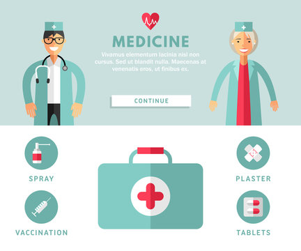 Profession Concept. Medicine. Flat Design Concepts for Web Banners and Promotional Materials