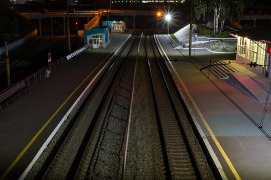 Railway station at night. ticket office