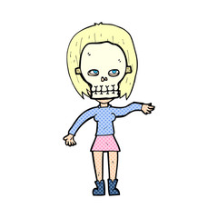 cartoon woman in spooky skull mask