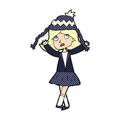 Fototapeta na wymiar cartoon woman wearing winter hat