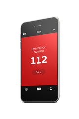 mobile phone with 112 emergency number over white