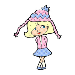 cartoon happy girl wearing hat