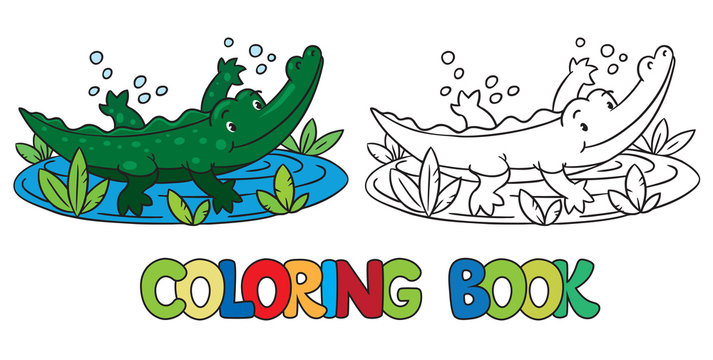 Coloring book of little alligator or crocodile