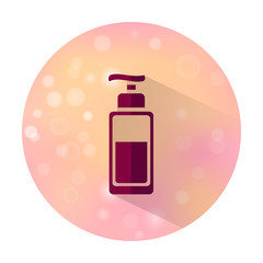 Vector stylish flat icon with long shadow effect of beauty, makeup and cosmetic on blurred background. Bottle with liquid.