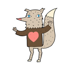 cartoon wolf with love heart tee