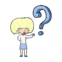 cartoon woman with question