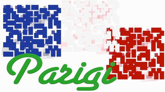 Animazione Bandiera Francia con figure geometriche e testo Parigi