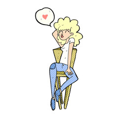 cartoon woman posing on chair