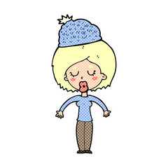cartoon woman wearing winter hat