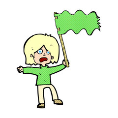 cartoon woman waving green flag