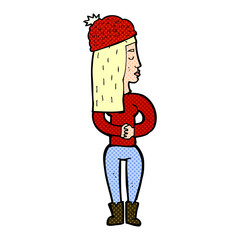 cartoon woman wearing winter hat