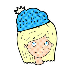 cartoon woman wearing winter hat